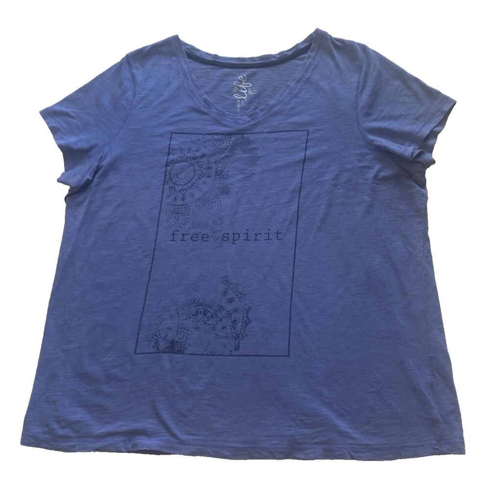 Made For Life Womens 1X Blue Free Spirit Short Sleeve Graphic T Shirt